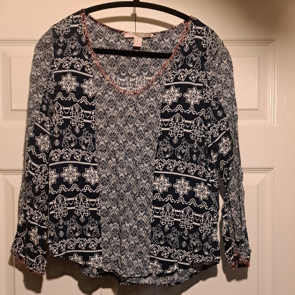 Forever 21 Navy and White Boho Blouse